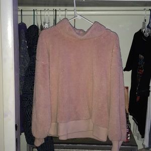 gap baby pink furry turtleneck sweater
